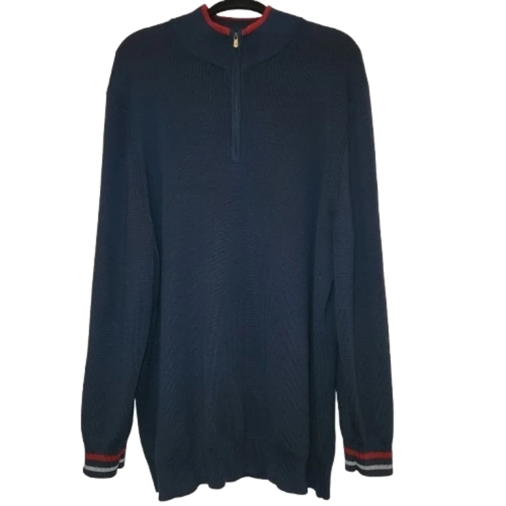 NetJets + Brooks Brothers Navy Blue 1/4 Zip Merino Wool Blend Sweater Size 2XL
